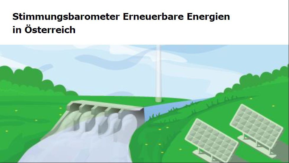 ein gezeichnetes Wasserkraftwerk und PV-Panele inmitten einer grünen Landschaft