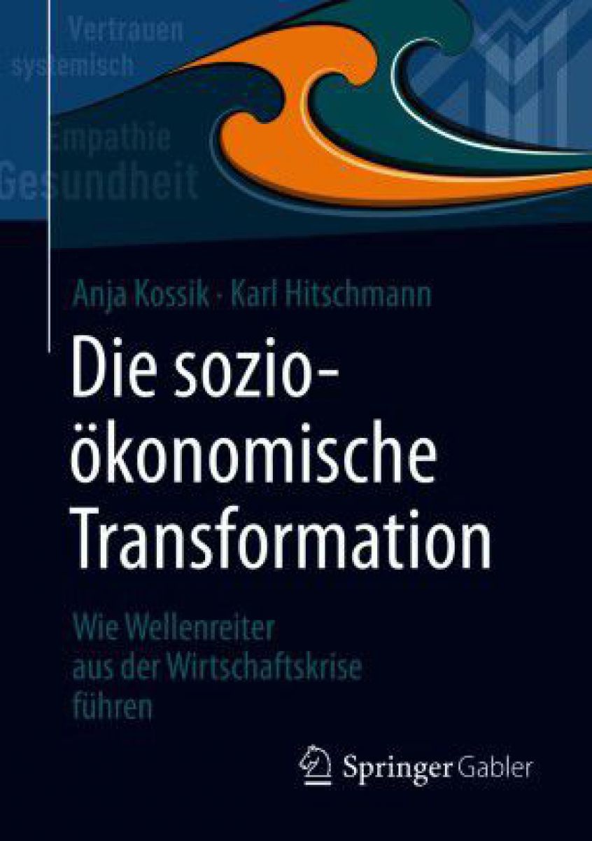 cover-soziooekonomische-transformation-978-3-662-62950-5. Text in weißer Schritft auf einer blau-orangen Welle.