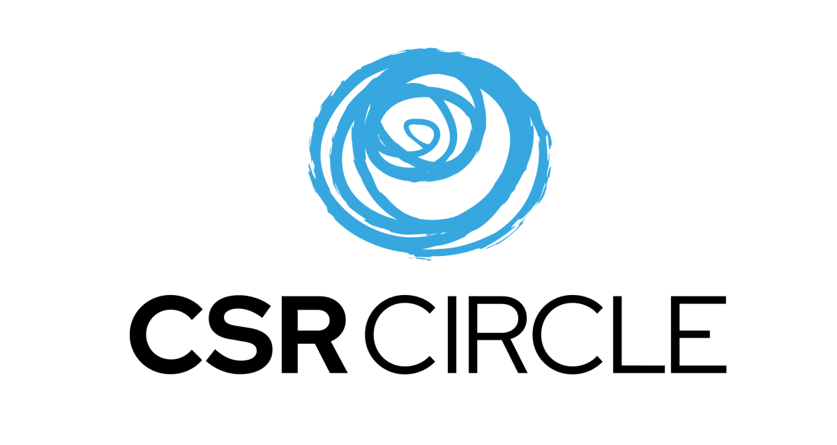 Das Logo des CSR-Circle: Blaue Kreise oberhalb des schwarzen Schriftzuges csrcircle in Großbuchstaben.