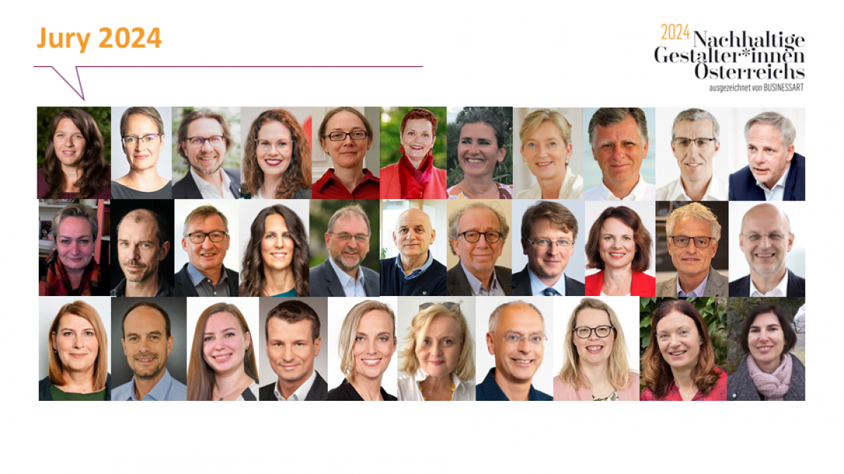 Die Mitglieder der Jury der Nachhaltigen Gestalter*innen 2024, Teil 1: Michaela Aschenbrenner/Klimabündnis bis Andrea Lichtenegger/Naturfreunde International